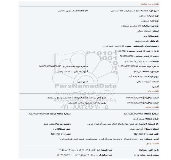 مزایده، دستور فروش ملک مشاعی