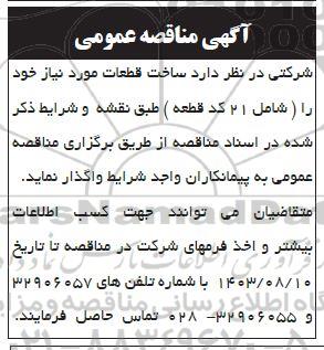 مناقصه ساخت قطعات 