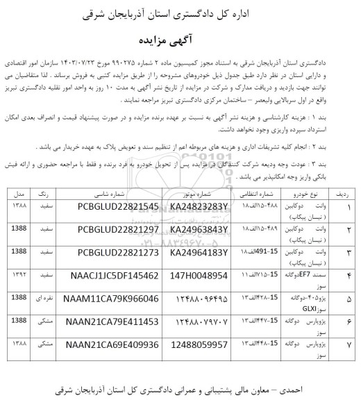 مزایده فروش خودرو