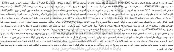 مزایده یکدستگاه خودروی سواری دناEF7