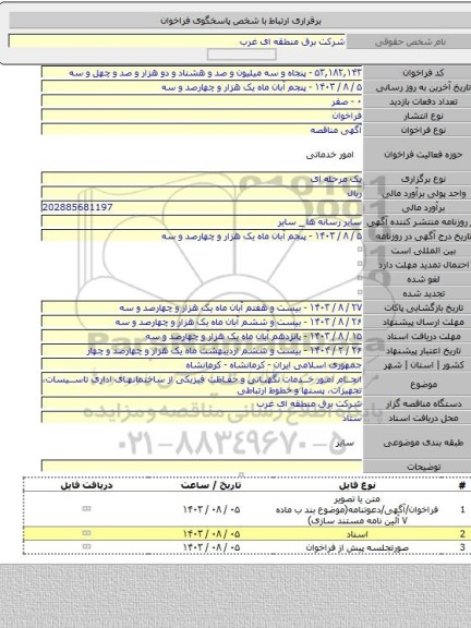 مناقصه, انجام امور خدمات نگهبانی و حفاظت فیزیکی از ساختمانهای اداری تاسیسات، تجهیزات، پستها و خطوط ارتباطی