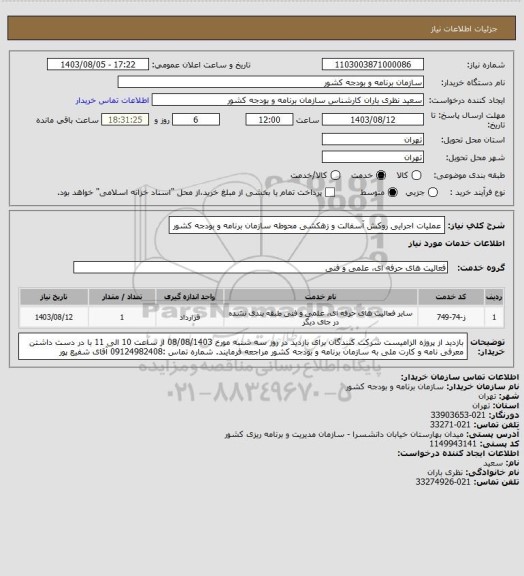 استعلام عملیات اجرایی روکش آسفالت و زهکشی محوطه سازمان برنامه و بودجه کشور