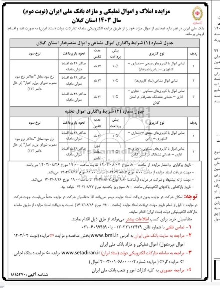 مزایده فروش تعدادی از اموال مازاد