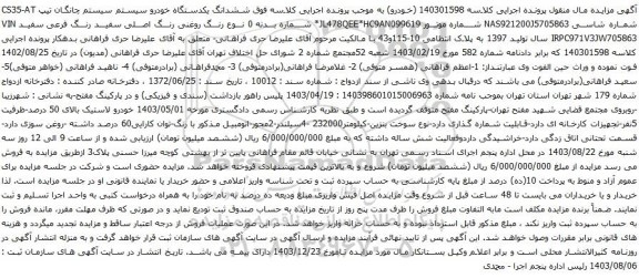 مزایده خودرو سیستم چانگان تیپ CS35-AT
