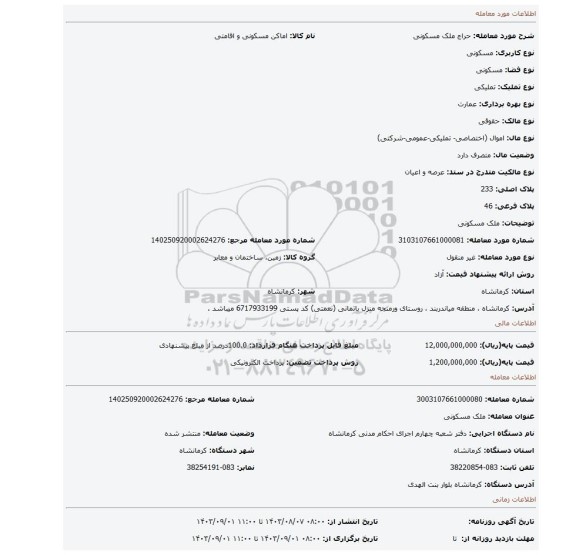 مزایده، ملک مسکونی