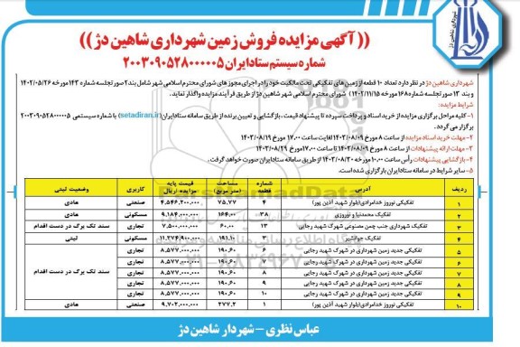 آگهی مزایده فروش زمین