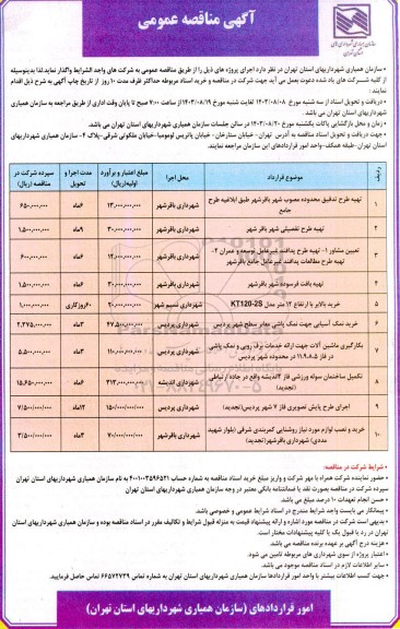مناقصه تهیه طرح تدقیق محدوده مصوب شهر..