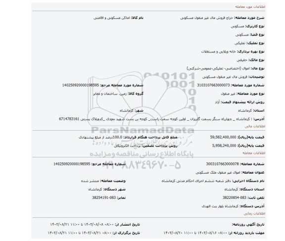 مزایده، فروش مال غیر منقول مسکونی