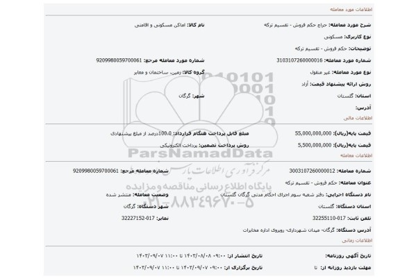 مزایده، حکم فروش - تقسیم ترکه