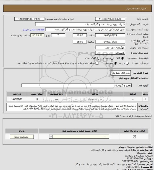 استعلام شیرهای اضطراری