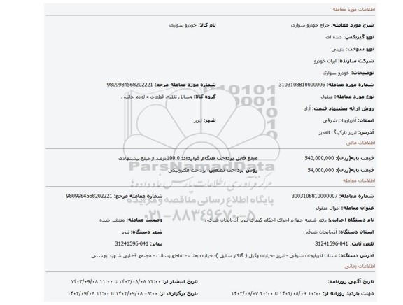 مزایده، خودرو سواری