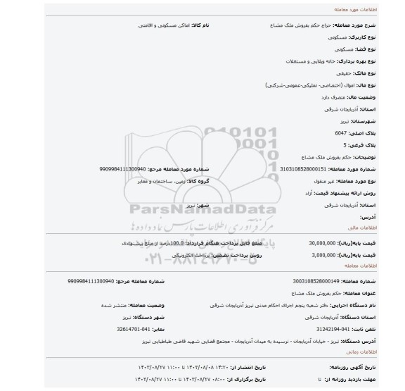 مزایده، حکم بفروش ملک مشاع