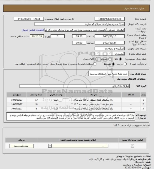استعلام خرید منبع تغذیه طبق استعلام پیوست