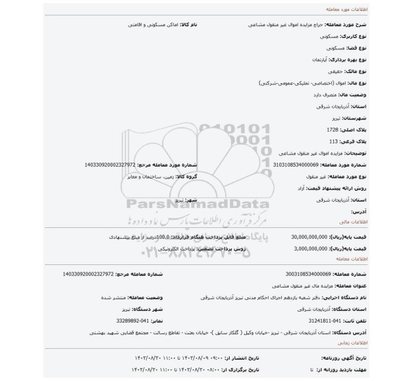 مزایده، مزایده اموال غیر منقول مشاعی