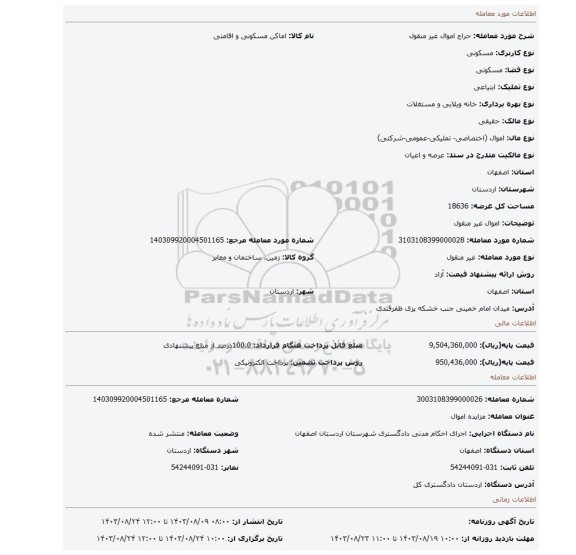 مزایده، اموال غیر منقول