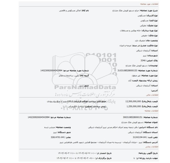 مزایده، دستور فروش ملک مشاع