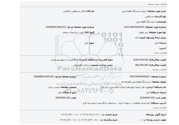 مزایده، ششدانگ قطعه زمین