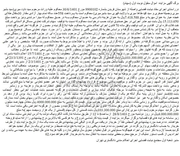 مزایده فروش سهام تعاونی مسکن