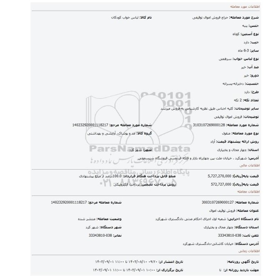 مزایده، فروش اموال توقیفی