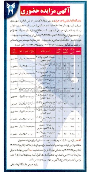 مزایده فروش املاک ، تعداد 11 واحد مسکونی