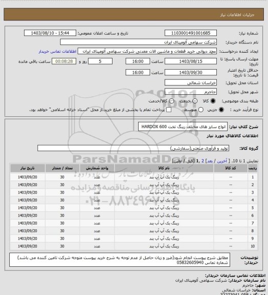 استعلام انواع سایز های مختلف رینگ ‎تخت‏ ‎HARDOX 600‏ ‏