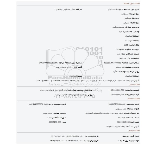 مزایده، ملک مسکونی