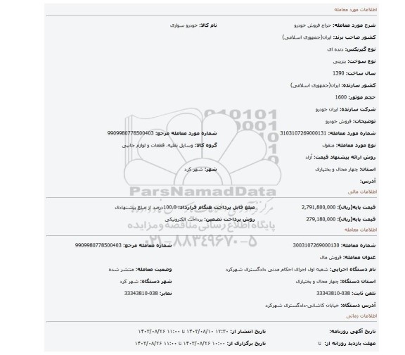 مزایده، فروش خودرو