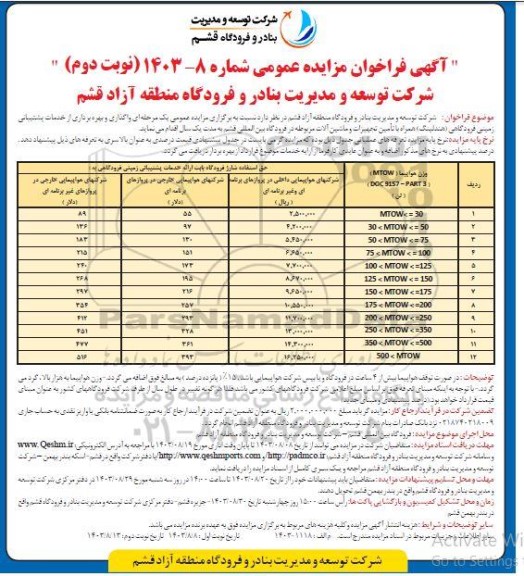 فراخوان مزایده واگذاری و بهره برداری از خدمات پشتیبانی زمینی فرودگاهی (هندلینگ) همراه با تامین تجهیزات و ماشین آلات مربوطه- نوبت دوم