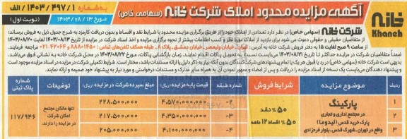 مزایده عمومی فروش تعدادی از املاک