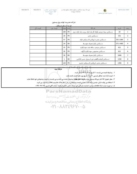 استعلام خرید 10 ردیف دستکش در انواع مختلف 
