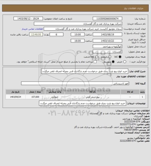 استعلام خرید انواع پیچ پلیت بندی، سایت ستاد