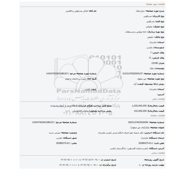 مزایده، ملک