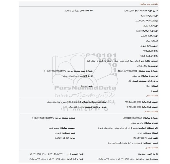 مزایده، اماکن تجاری