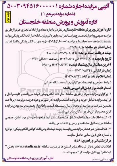 مزایده اجاره تعدادی از املاک تجاری ​​​​​​​نوبت دوم 