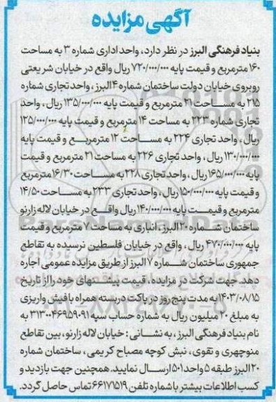 مزایده اجاره تعدادی واحد اداری و تجاری