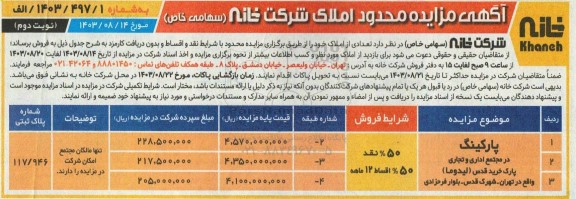 مزایده عمومی فروش تعدادی از املاک نوبت دوم