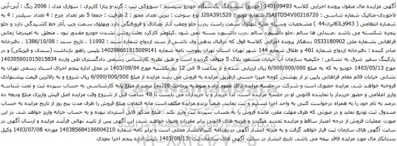 آگهی مزایده ششدانگ یکدستگاه خودرو سیستم : سوزوکی