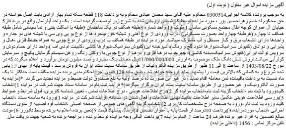 مزایده فروش یک واحد آپارتمان
