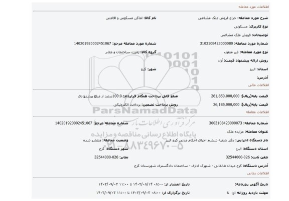 مزایده، فروش ملک مشاعی