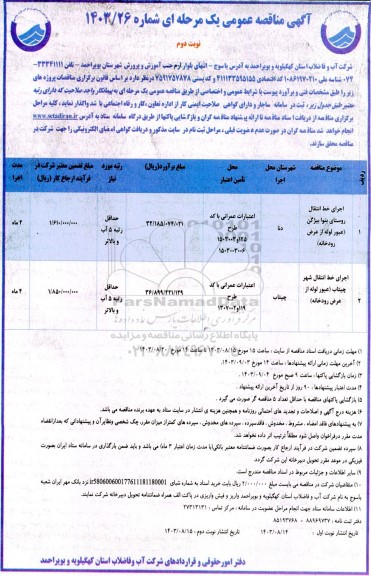 مناقصه اجرای خط انتقال روستای بتوا و ... - نوبت دوم