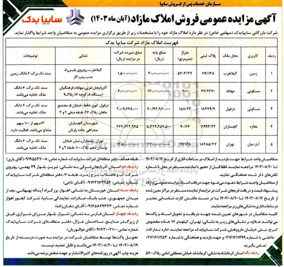 مزایده عمومی فروش املاک مازاد