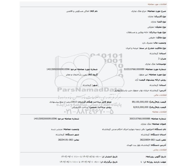مزایده، ملک تجاری