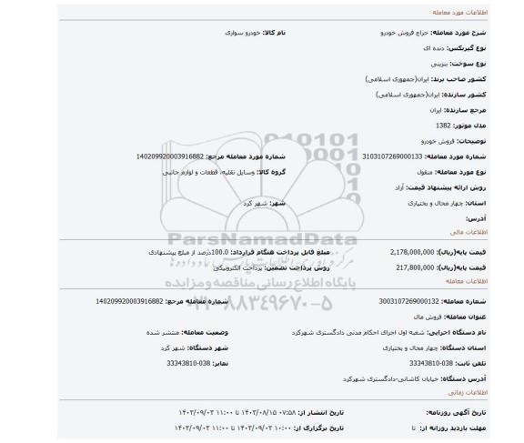 مزایده، فروش خودرو