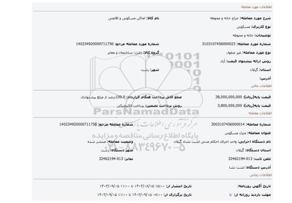 مزایده، خانه و محوطه