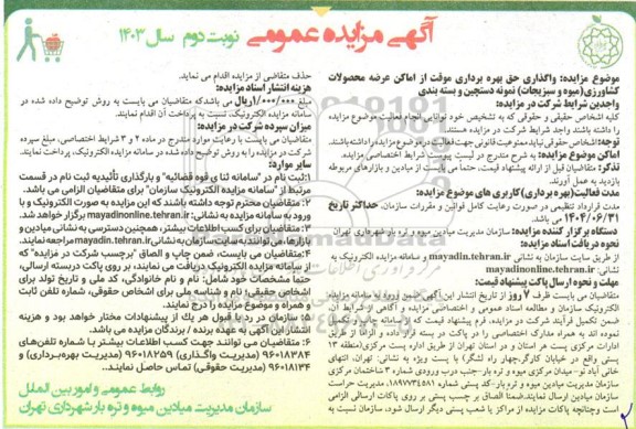 مزایده واگذاری حق بهره برداری موقت از اماکن عرضه نوبت دوم 