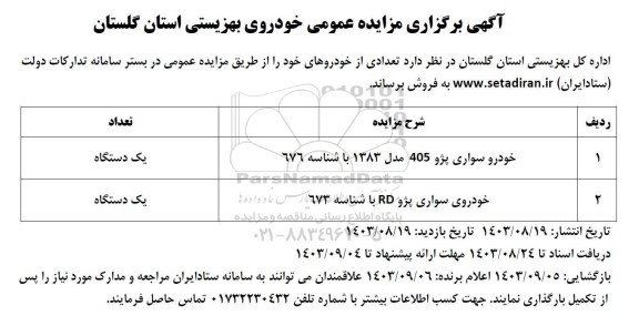 مزایده فروش تعدادی خودرو