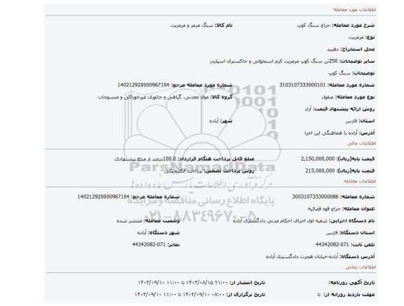 مزایده، سنگ کوپ