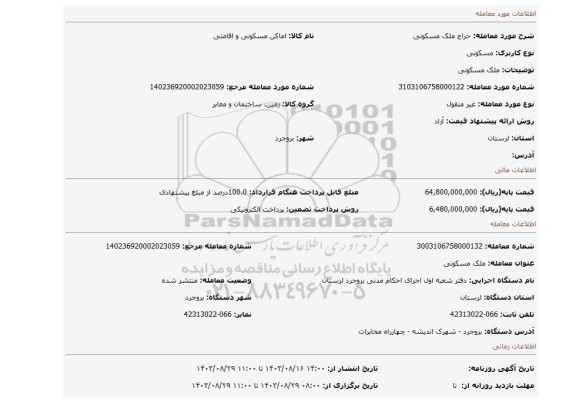 مزایده، ملک مسکونی