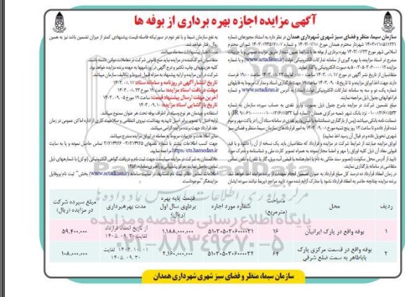 مزایده اجاره بهره برداری از بوفه ها