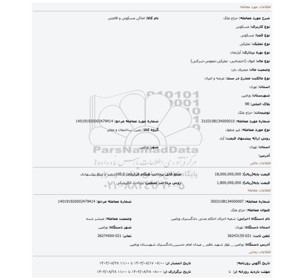 مزایده، حراج ملک